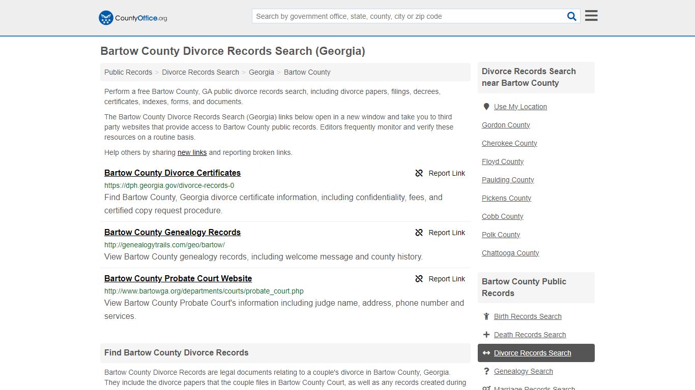 Bartow County Divorce Records Search (Georgia) - County Office